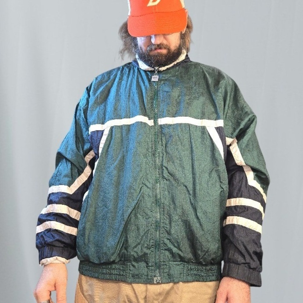 VTG‎ 90s Wilson Men XXL Track Jacket Green Navy White Colorblock Zip Windbreaker